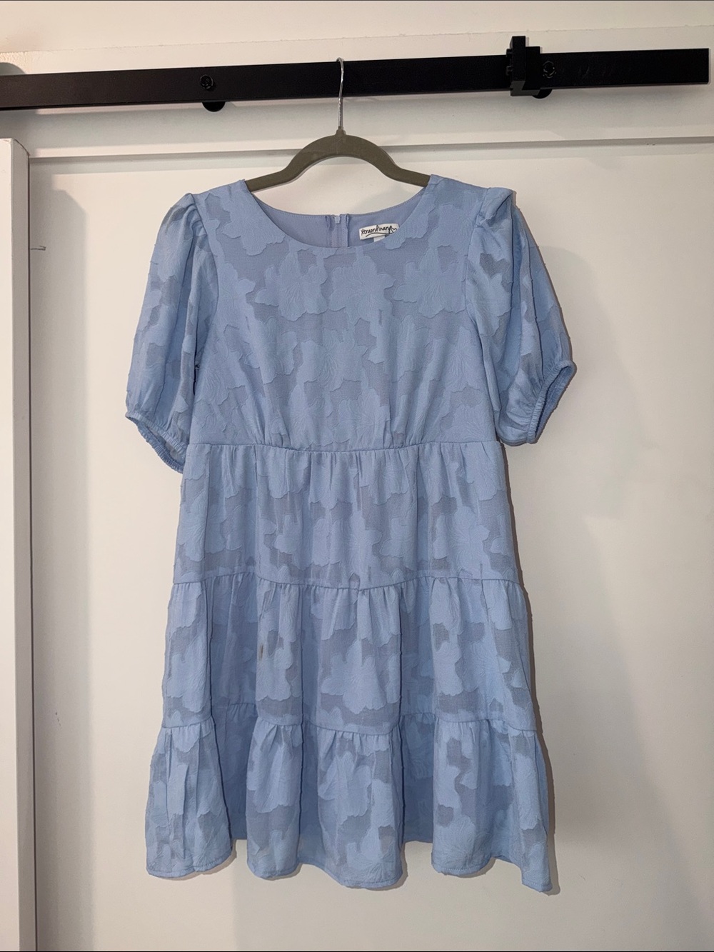 Xtraordinary Pale Blue Tiered Puff Sleeve Dress